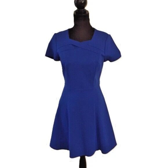 Halston Heritage Cobalt Blue Ponte Fit &Flare Skater Dress Sz-8 NWT Retail $375 - Picture 5 of 8